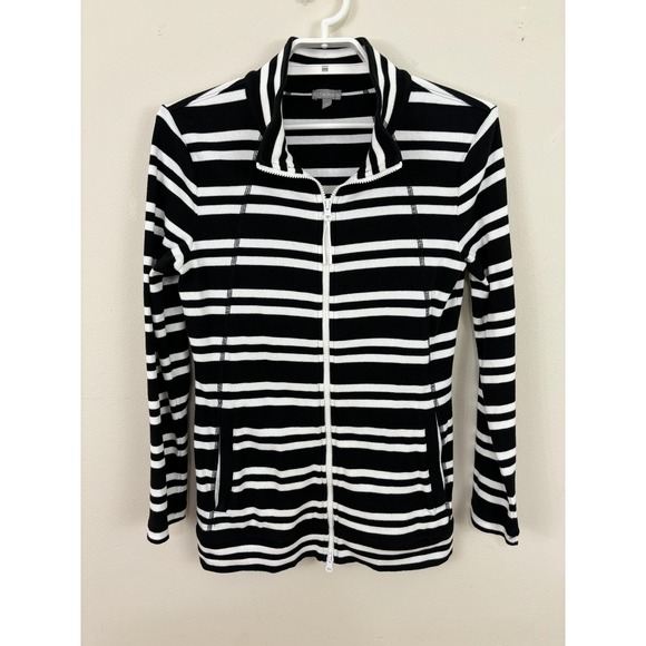 T by Talbots Jacket Womens Medium Striped Full Zip Stretch Long Sleeve Casual - Picture 1 of 7